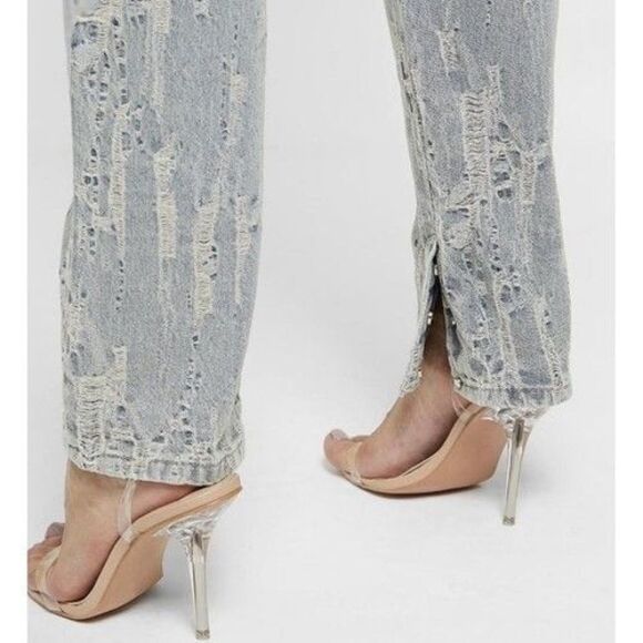 NWOT Maniere De Voir Florence Blue Distressed HiRise Bootcut Jeans Women Size 6 - Picture 10 of 16